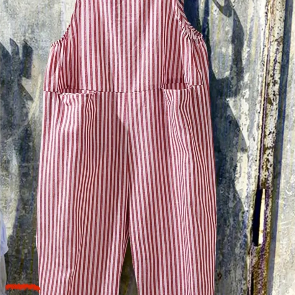 Red Candy Stripe Jumpsuit with Full-Length Legs